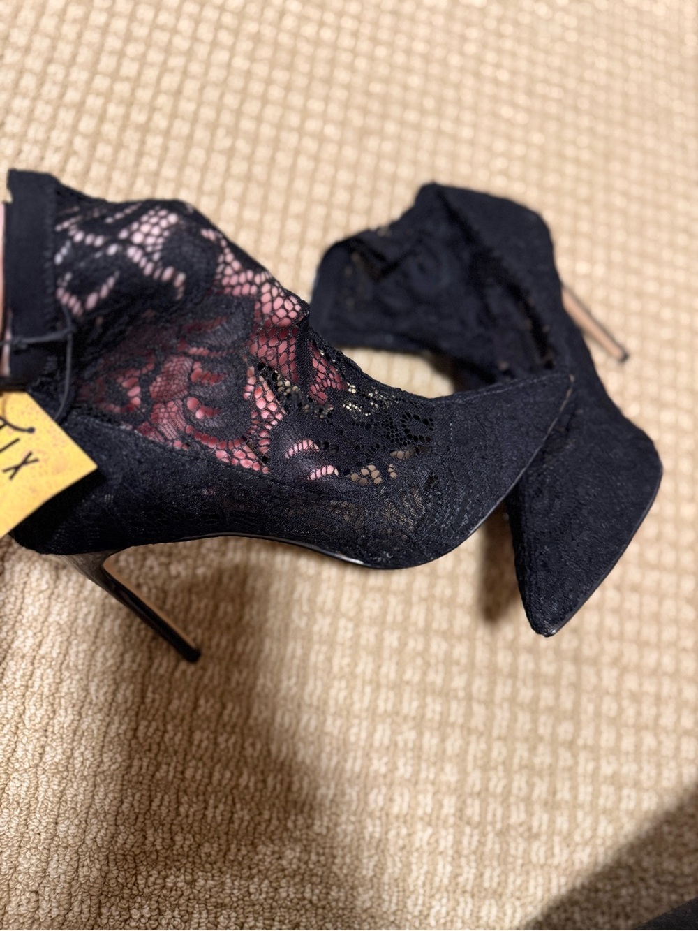 Black Lace Pointed Toe Stiletto Booties